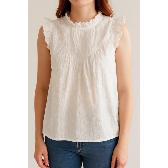 Hem & Thread White Ruffle Mock Neck Sleeveless Dress - Boho Chic Cottagecore - Picture 1 of 6